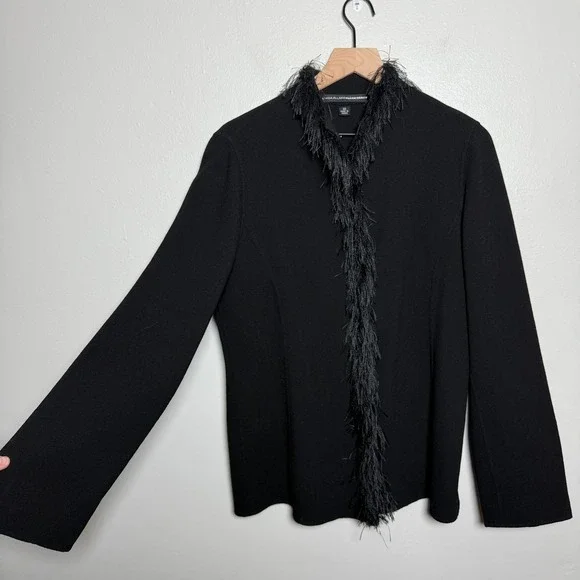 Linda Allard Ellen Tracy Womens Wool Jacket 10 Black Feather Quiet Luxury Blazer - Picture 5 of 10